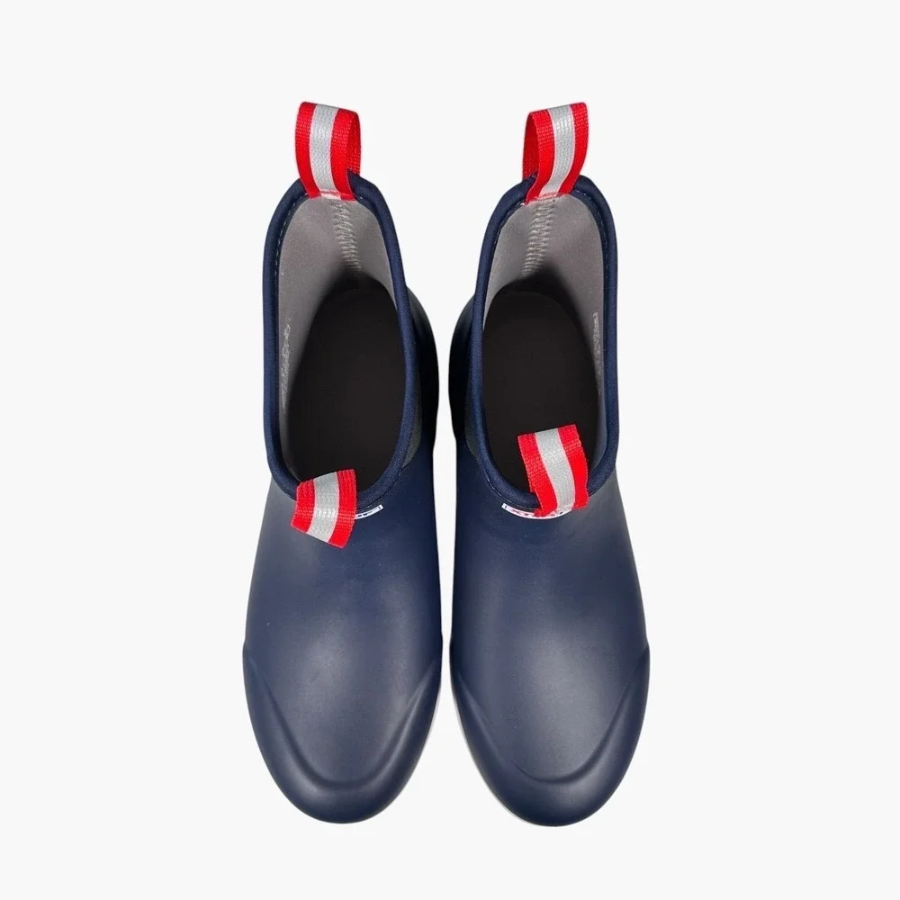 Xtratuf Ankle Deck Boots Mens 9 Navy Blue Red White Waterproof Rubber Slip On